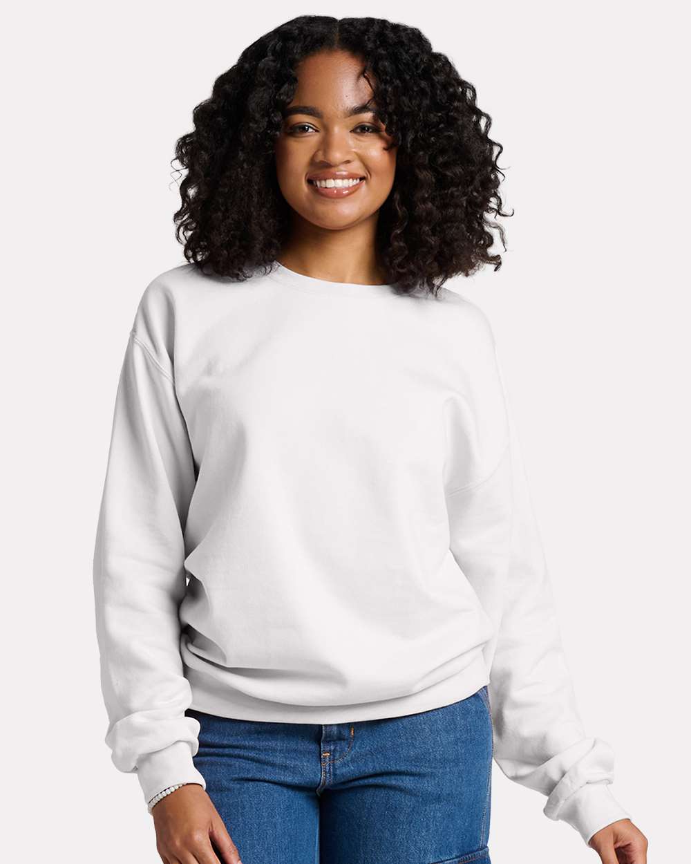 Unisex Ultimate CVC Crewneck Sweatshirt - OnModelFront - B01735003 - White