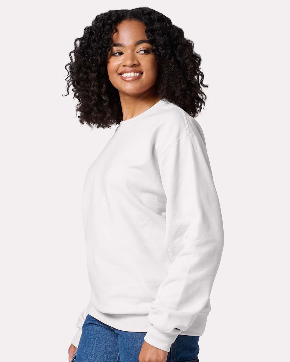 Unisex Ultimate CVC Crewneck Sweatshirt - OnModelSide - B01735003 - White