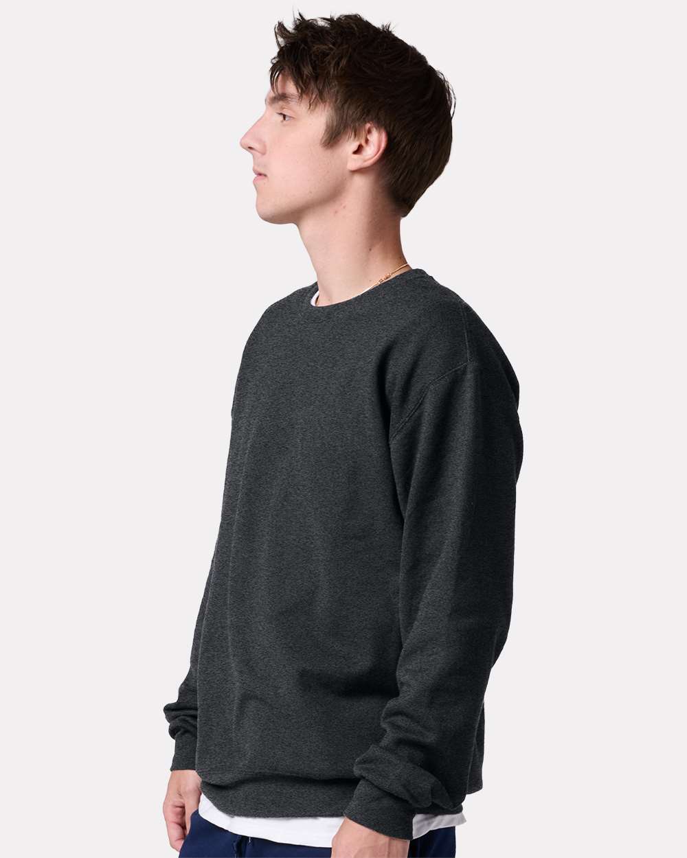 Unisex Ultimate CVC Crewneck Sweatshirt - OnModelSide - B01735103 - Black Ink Heather