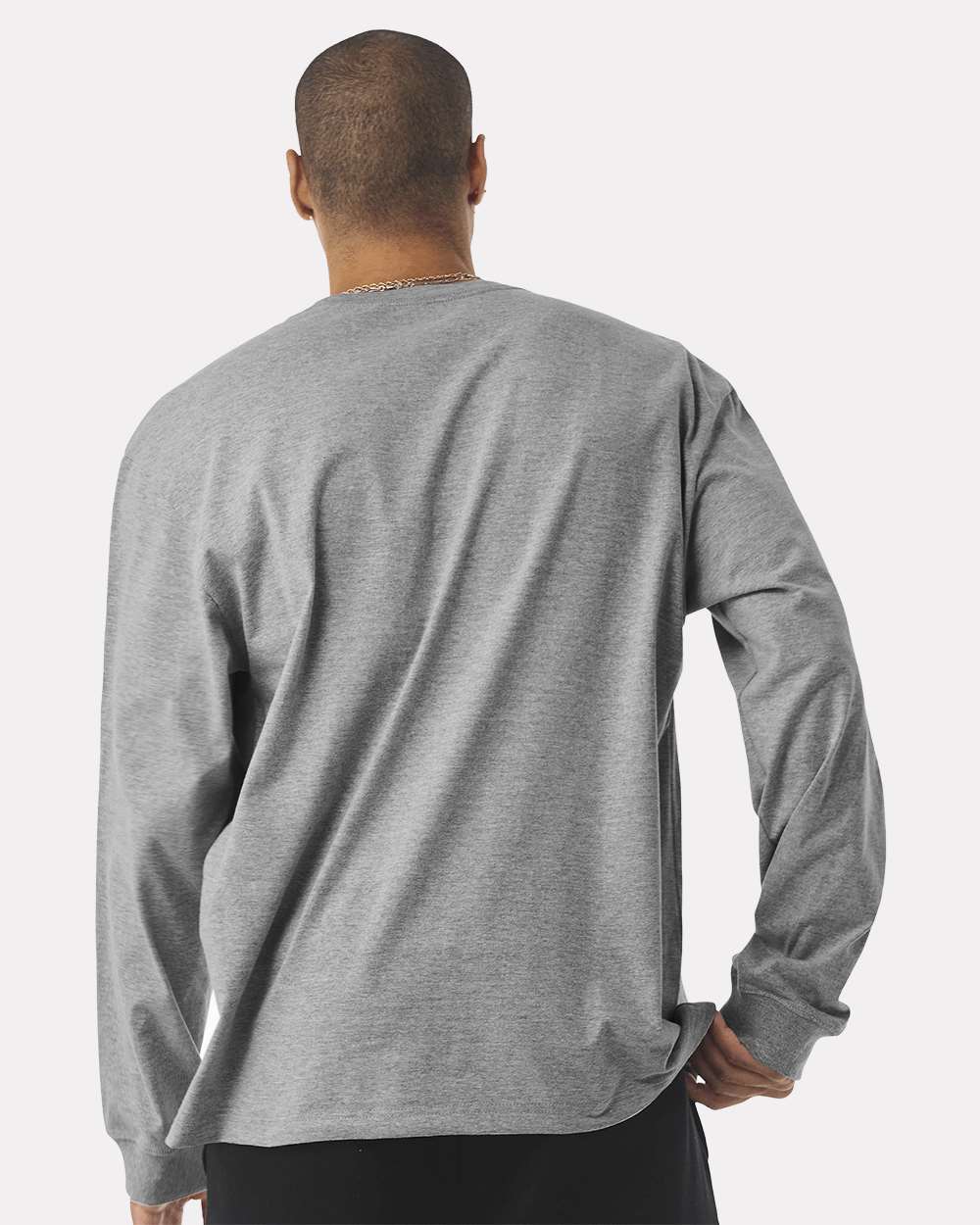 Unisex 7.5 oz Heavyweight Long Sleeve Tee - OnModelBack - B06706022 - Athletic Heather
