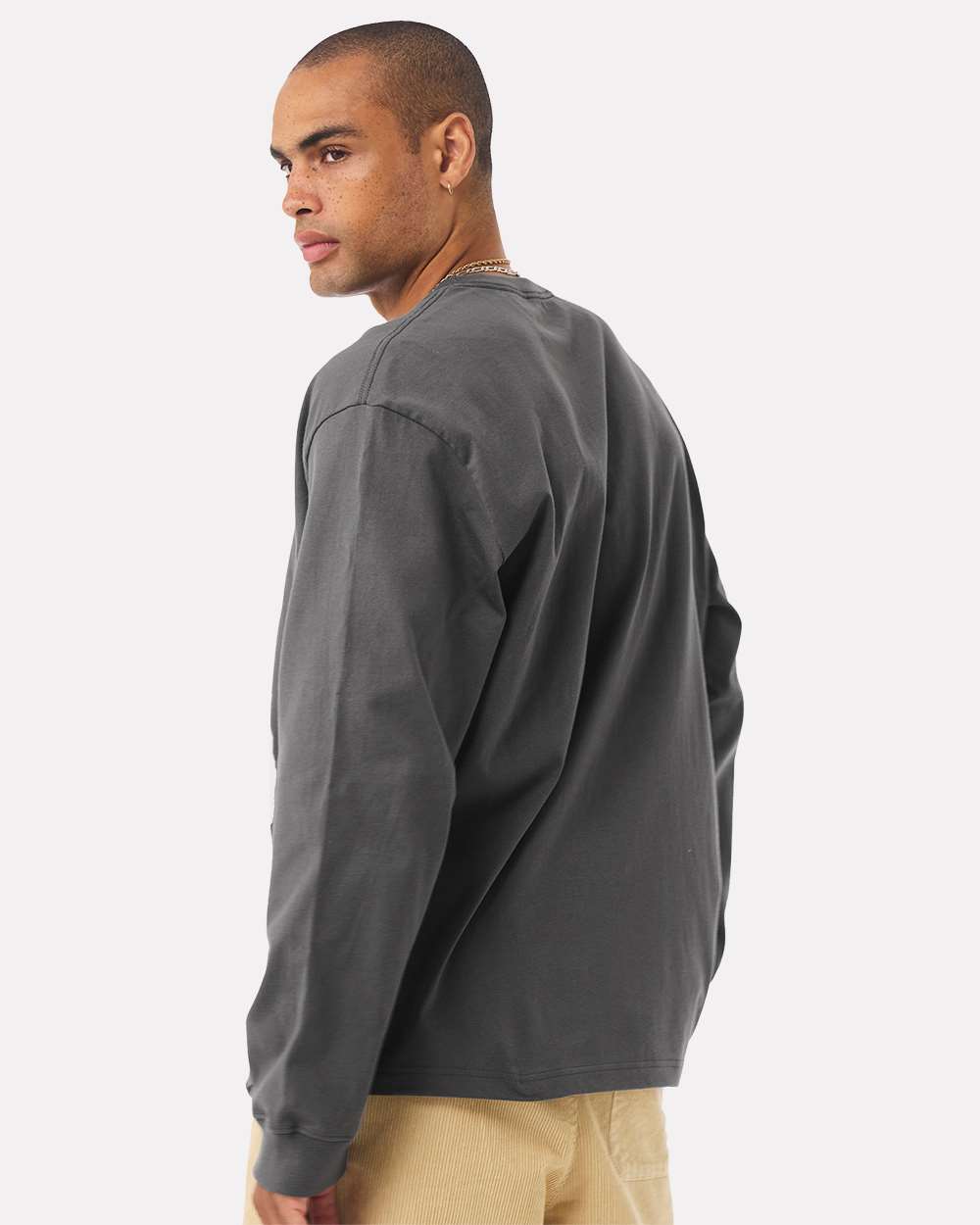 Unisex 7.5 oz Heavyweight Long Sleeve Tee - OnModelBack - B06706092 - Asphalt