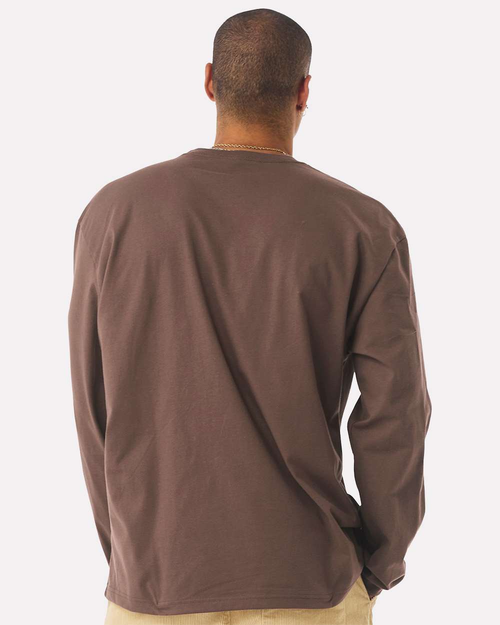 Unisex 7.5 oz Heavyweight Long Sleeve Tee - OnModelBack - B06706602 - Cocoa