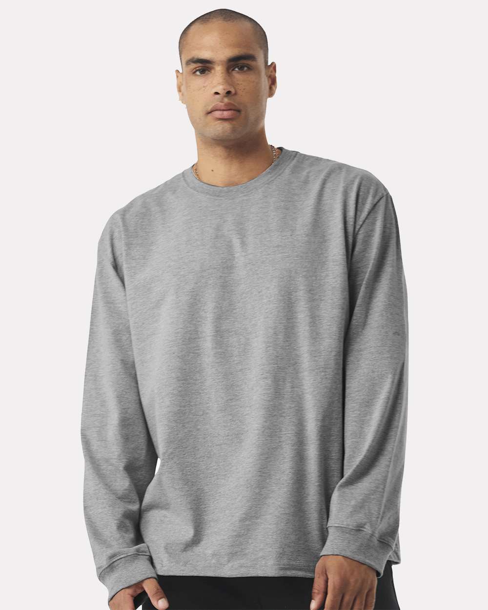 Unisex 7.5 oz Heavyweight Long Sleeve Tee - OnModelFront - B06706022 - Athletic Heather