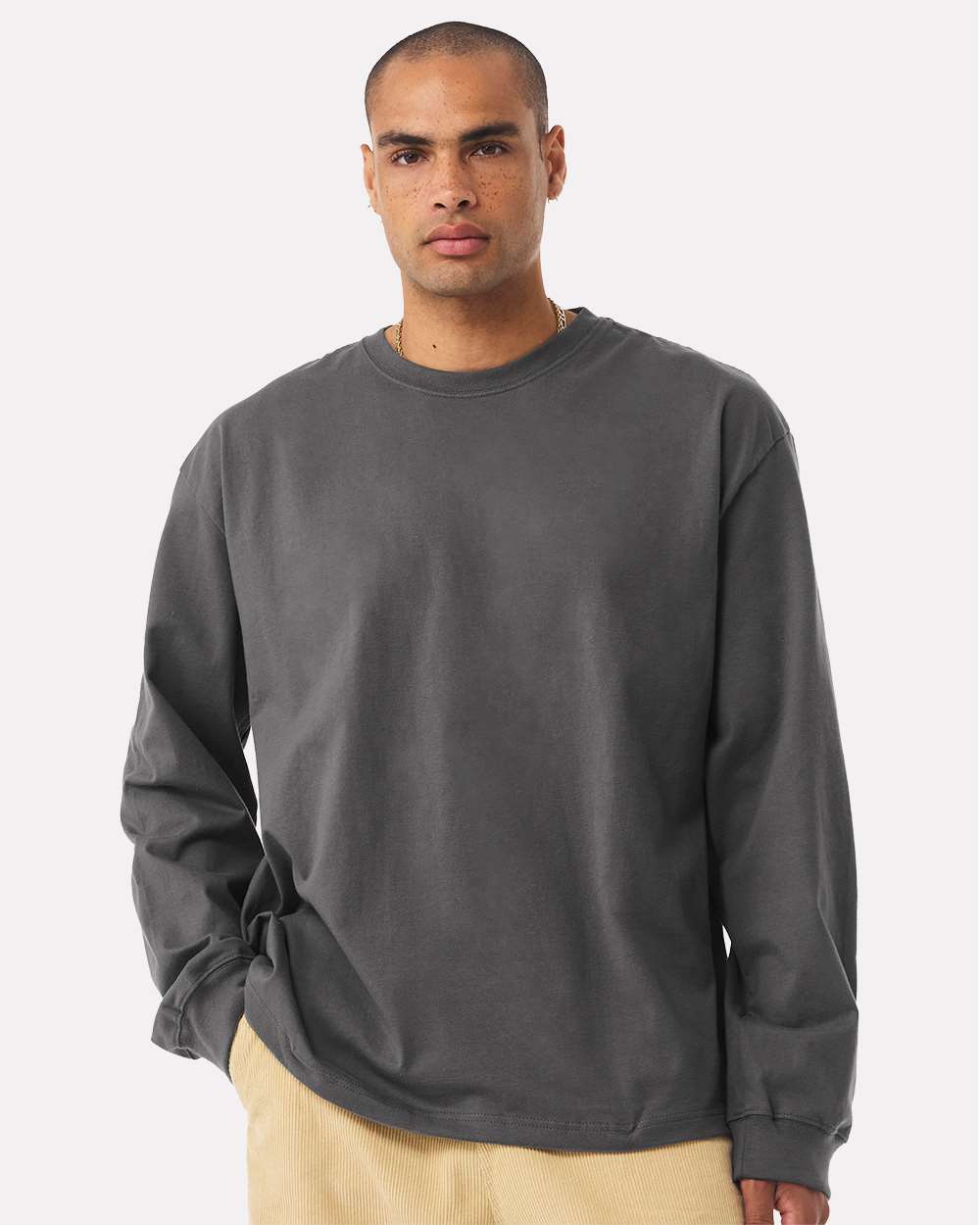 Unisex 7.5 oz Heavyweight Long Sleeve Tee - OnModelFront - B06706092 - Asphalt