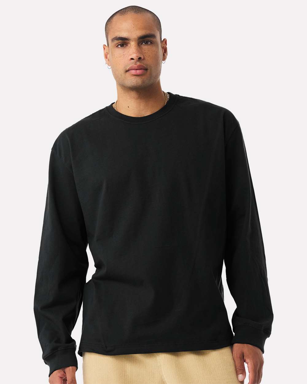 Unisex 7.5 oz Heavyweight Long Sleeve Tee - OnModelFront - B06706502 - Black