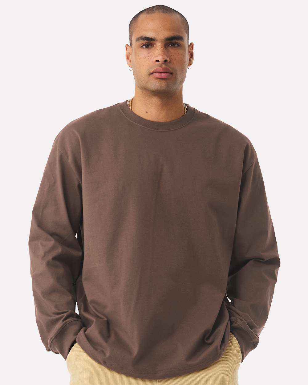 Unisex 7.5 oz Heavyweight Long Sleeve Tee - OnModelFront - B06706602 - Cocoa