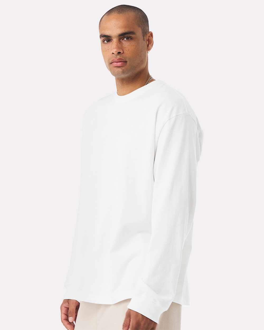 Unisex 7.5 oz Heavyweight Long Sleeve Tee - OnModelSide - B06706002 - White