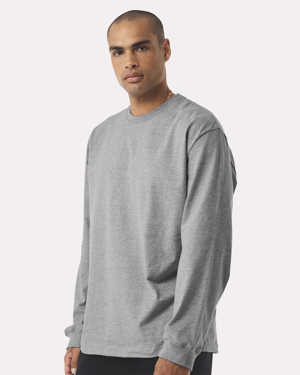 Unisex 7.5 oz Heavyweight Long Sleeve Tee - OnModelSide - B06706022 - Athletic Heather