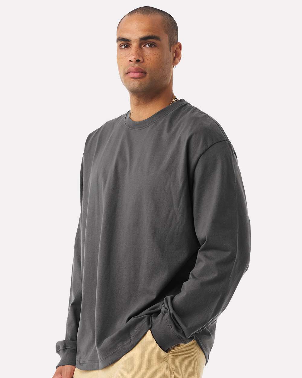 Unisex 7.5 oz Heavyweight Long Sleeve Tee - OnModelSide - B06706092 - Asphalt