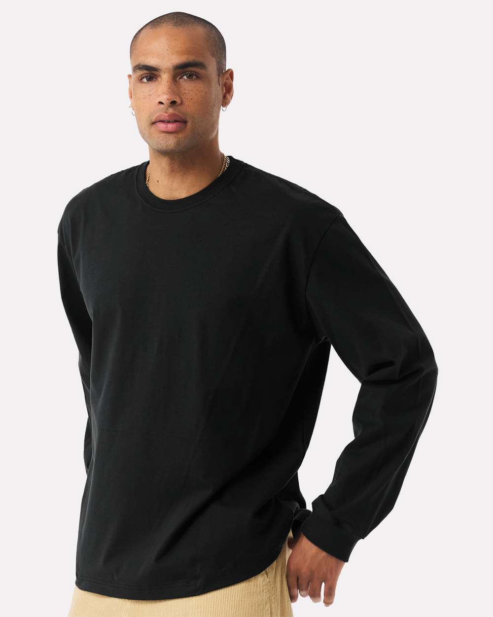 Unisex 7.5 oz Heavyweight Long Sleeve Tee - OnModelSide - B06706502 - Black