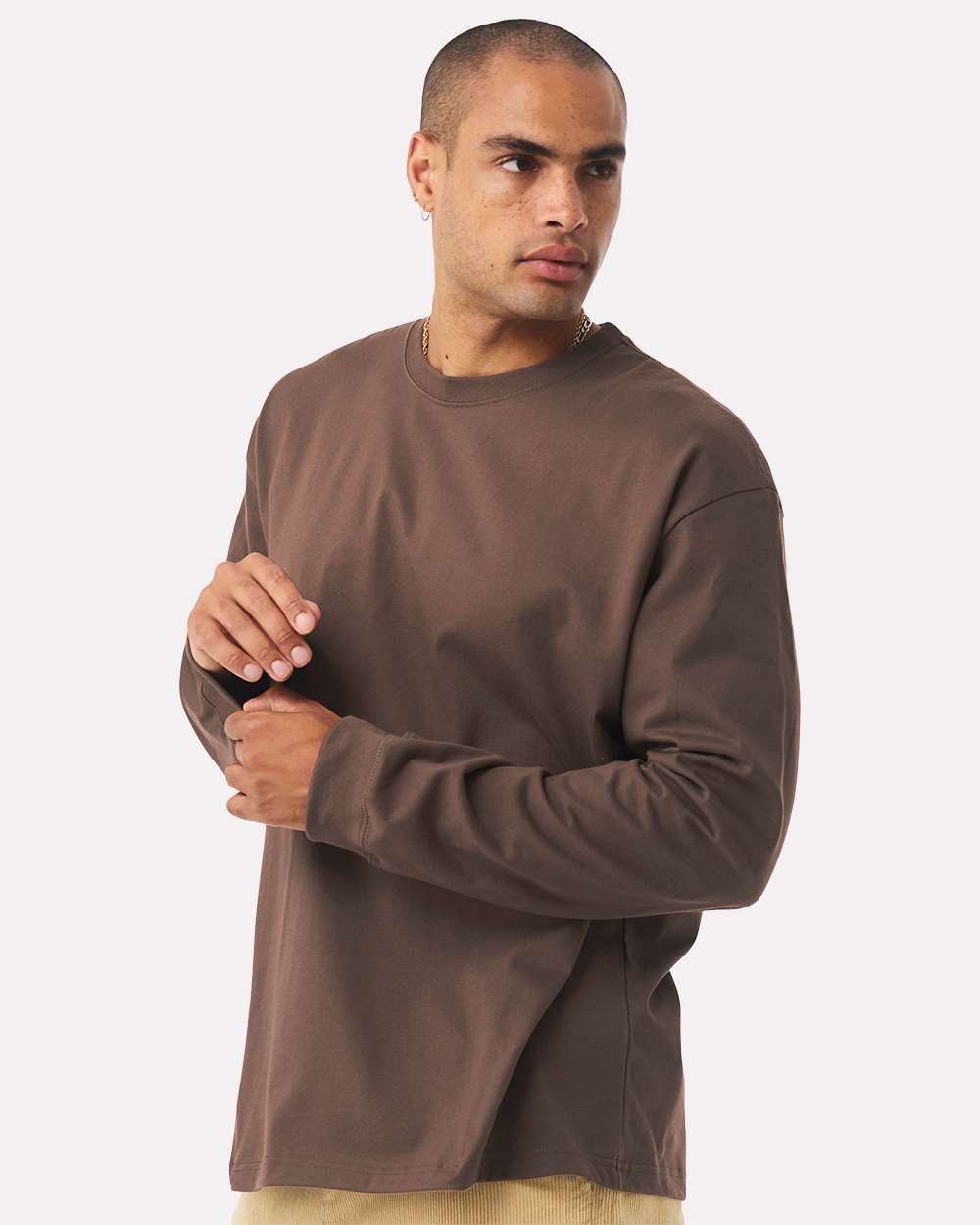 Unisex 7.5 oz Heavyweight Long Sleeve Tee - OnModelSide - B06706602 - Cocoa