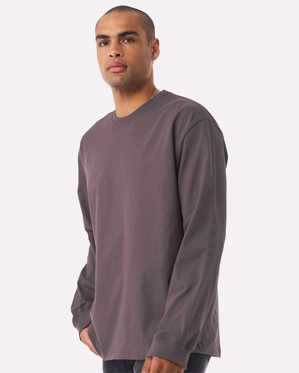 Unisex 7.5 oz Heavyweight Long Sleeve Tee - OnModelSide - B06706672 - Purple Storm