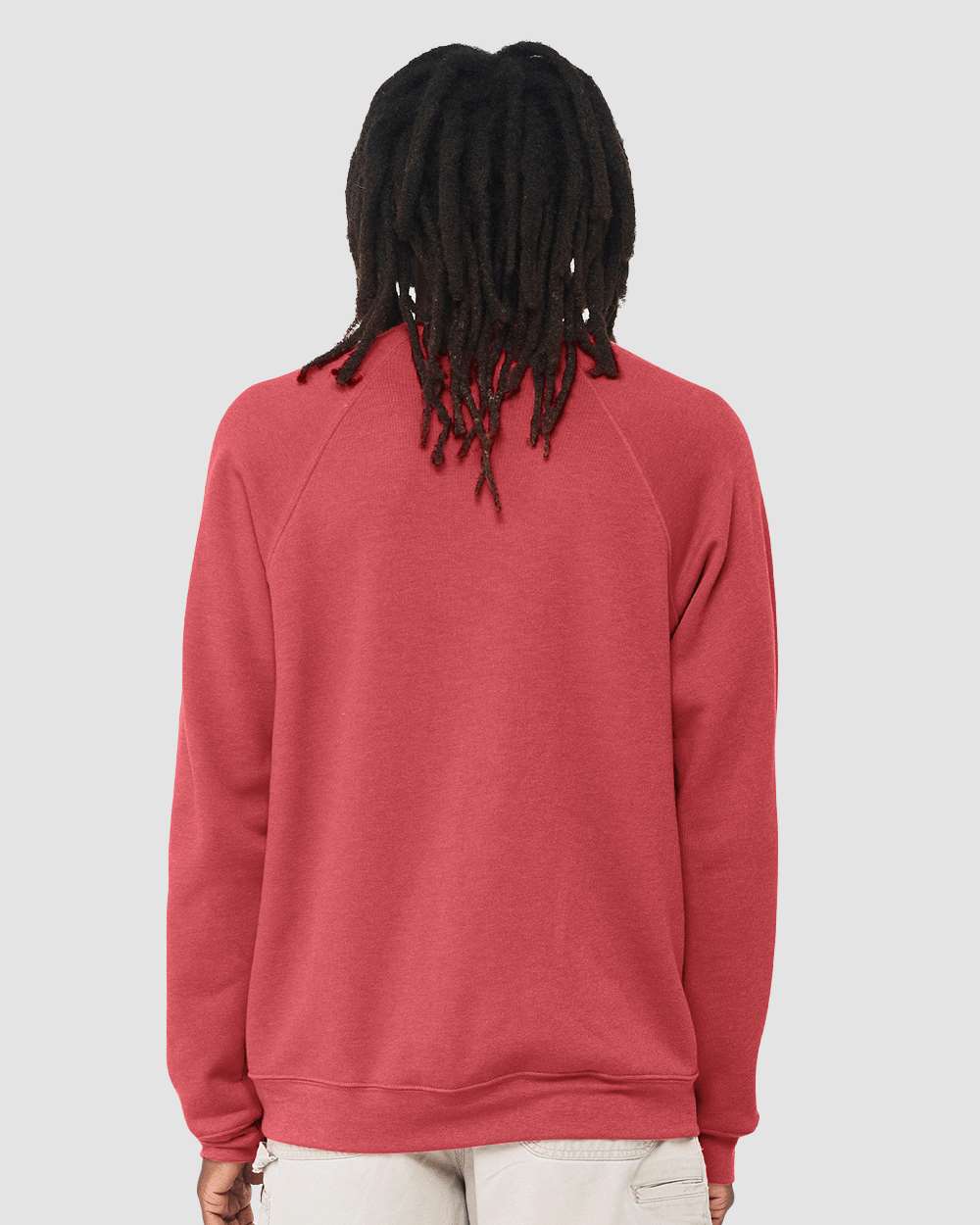 Unisex Sponge Fleece Raglan Crewneck Sweatshirt - OnModelBack - B85106042 - Heather Red