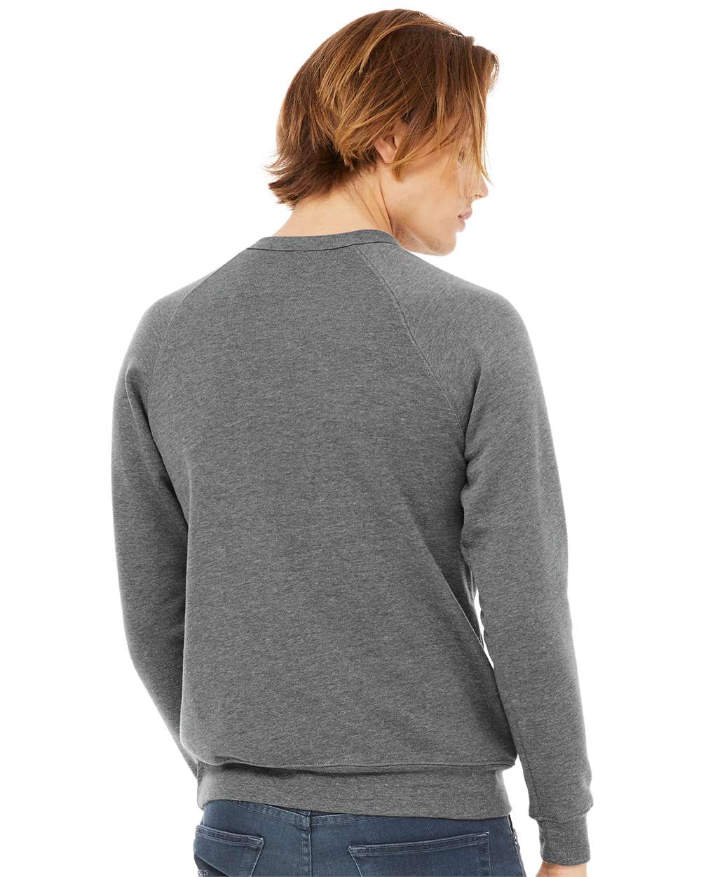 Unisex Sponge Fleece Raglan Crewneck Sweatshirt - OnModelBack - B85106112 - Deep Heather