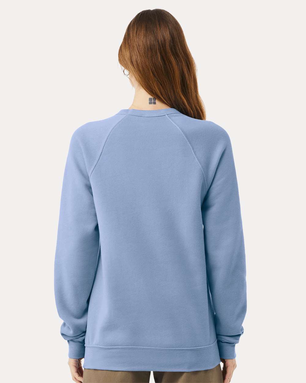 Unisex Sponge Fleece Raglan Crewneck Sweatshirt - OnModelBack - B85106192 - Lavender Blue