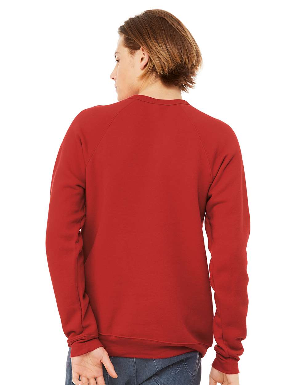 Unisex Sponge Fleece Raglan Crewneck Sweatshirt - OnModelBack - B85106622 - Red
