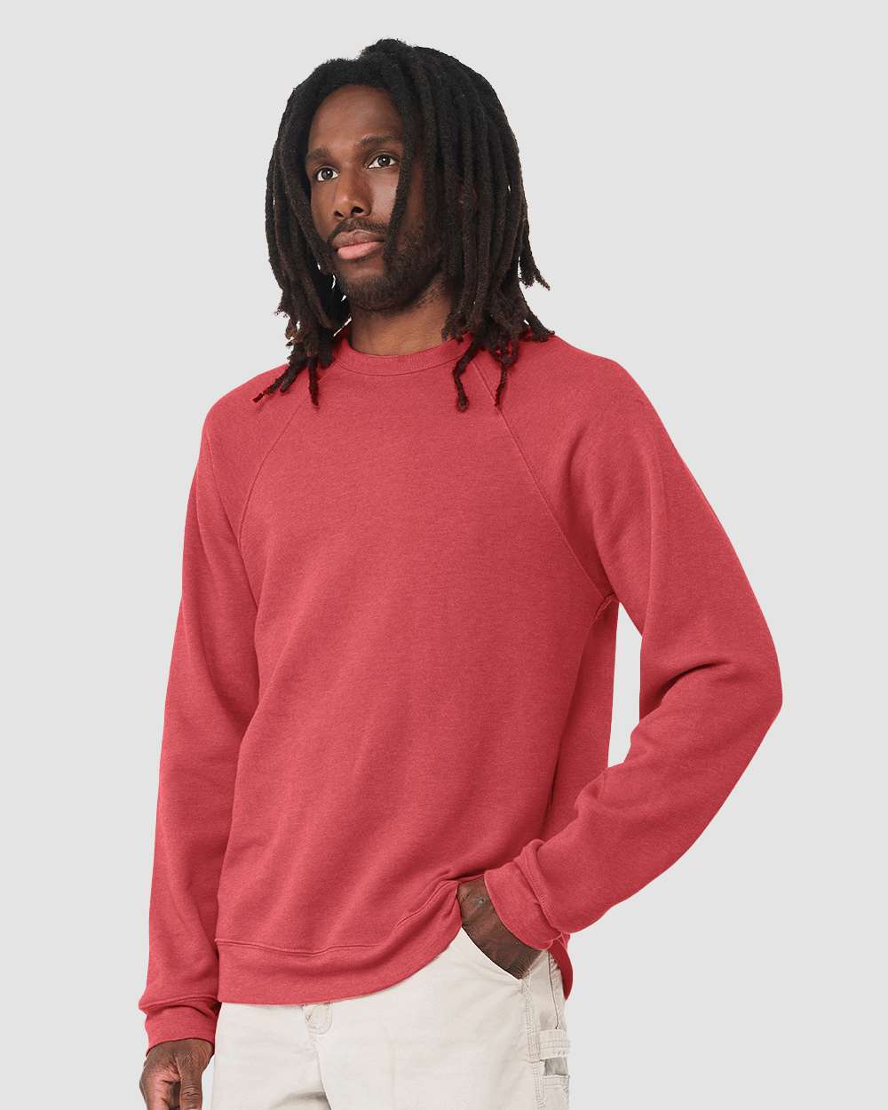 Unisex Sponge Fleece Raglan Crewneck Sweatshirt - OnModelSide - B85106042 - Heather Red