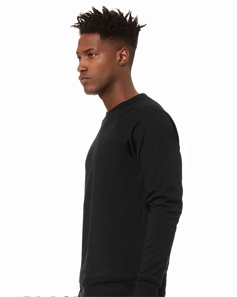 Unisex Sponge Fleece Raglan Crewneck Sweatshirt - OnModelSide - B85106062 - Black Heather