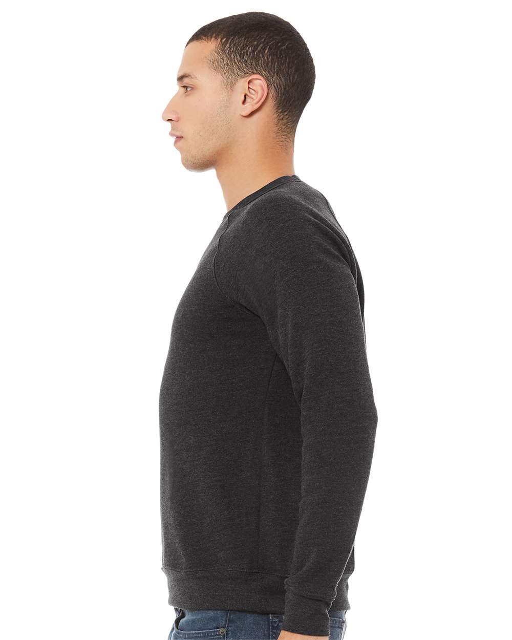 Unisex Sponge Fleece Raglan Crewneck Sweatshirt - OnModelSide - B85106102 - Dark Grey Heather