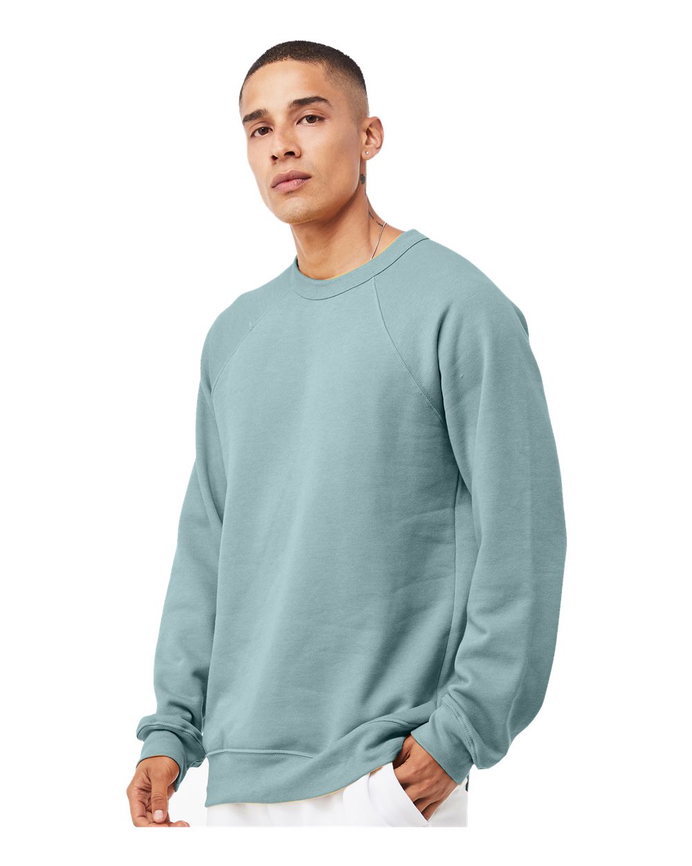 Unisex Sponge Fleece Raglan Crewneck Sweatshirt - OnModelSide - B85106262 - Heather Blue Lagoon