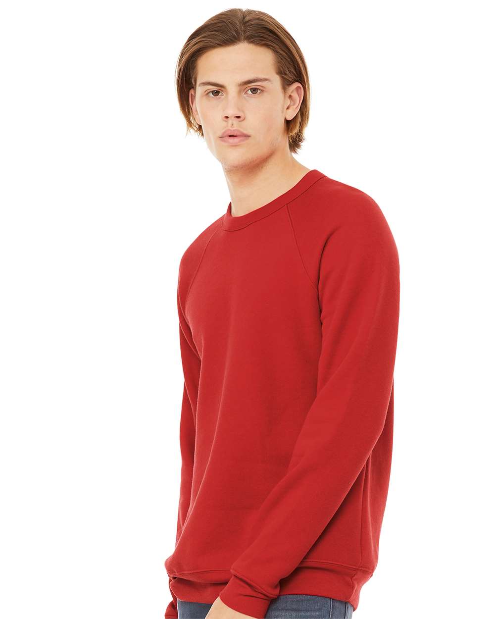 Unisex Sponge Fleece Raglan Crewneck Sweatshirt - OnModelSide - B85106622 - Red