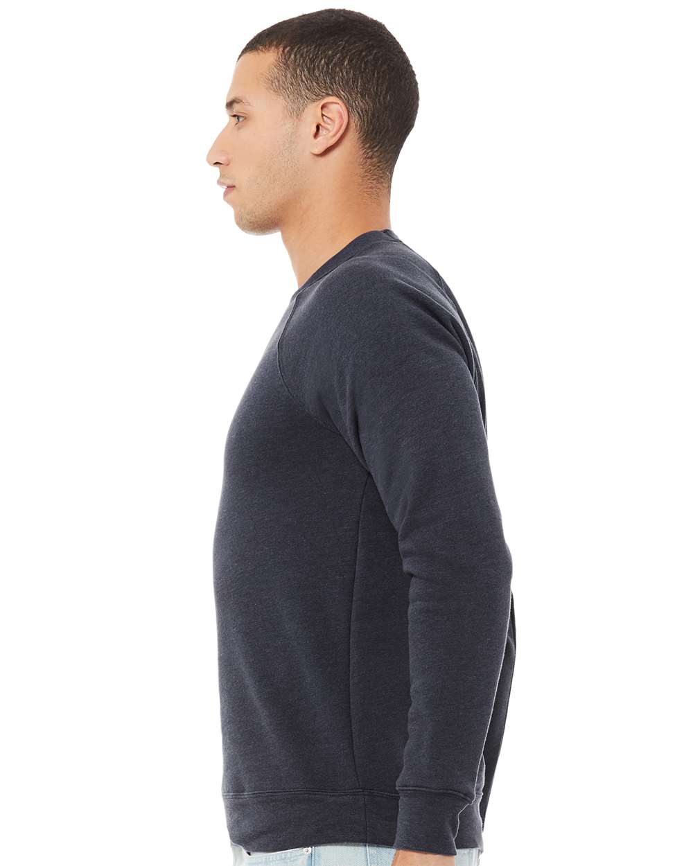 Unisex Sponge Fleece Raglan Crewneck Sweatshirt - OnModelSide - B85106632 - Heather Navy