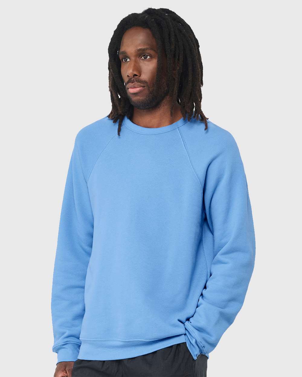 Unisex Sponge Fleece Raglan Crewneck Sweatshirt - OnModelSide - B85106682 - Carolina Blue