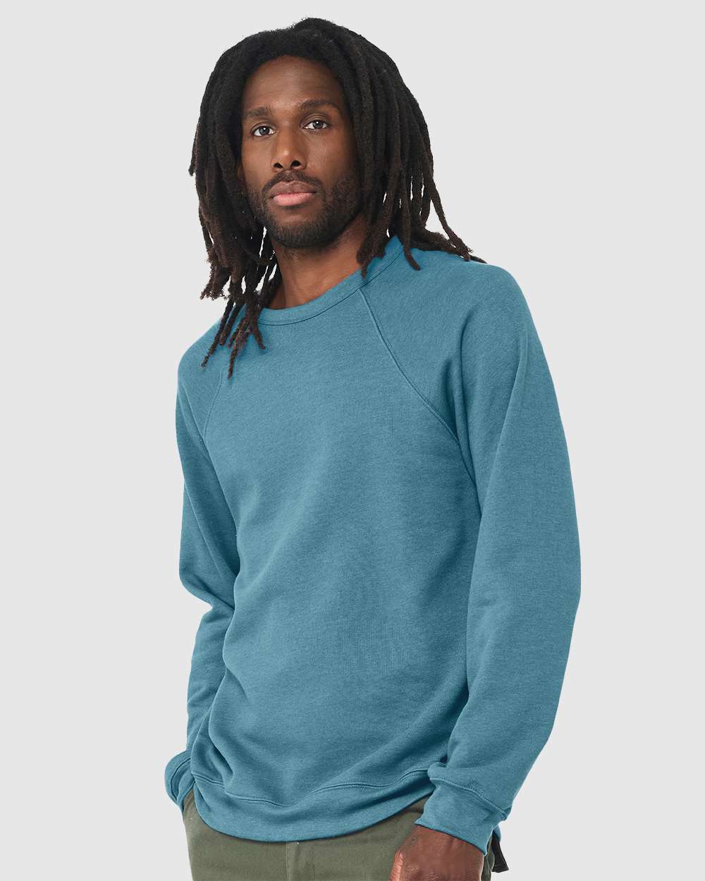 Unisex Sponge Fleece Raglan Crewneck Sweatshirt - OnModelSide - B85106762 - Heather Deep Teal