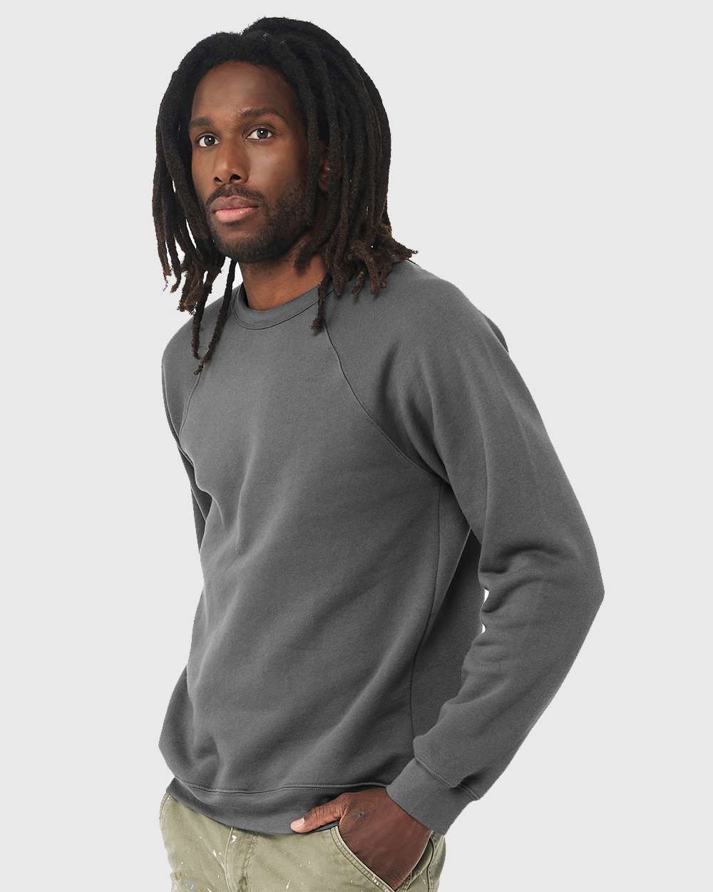 Unisex Sponge Fleece Raglan Crewneck Sweatshirt - OnModelSide - B85106852 - Asphalt