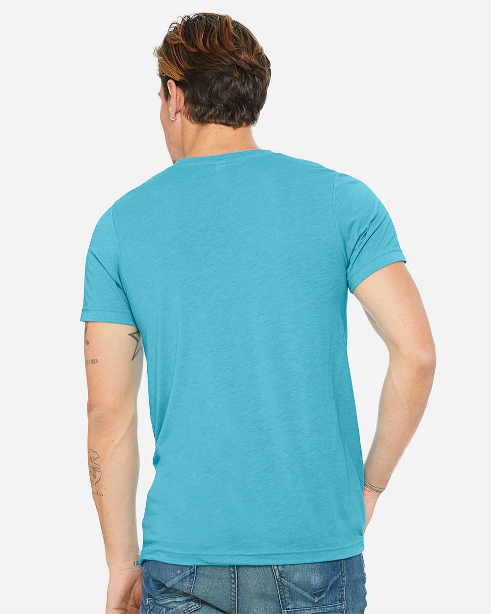 Unisex Triblend V-Neck Tee - OnModelBack - B02006052 - Aqua Triblend