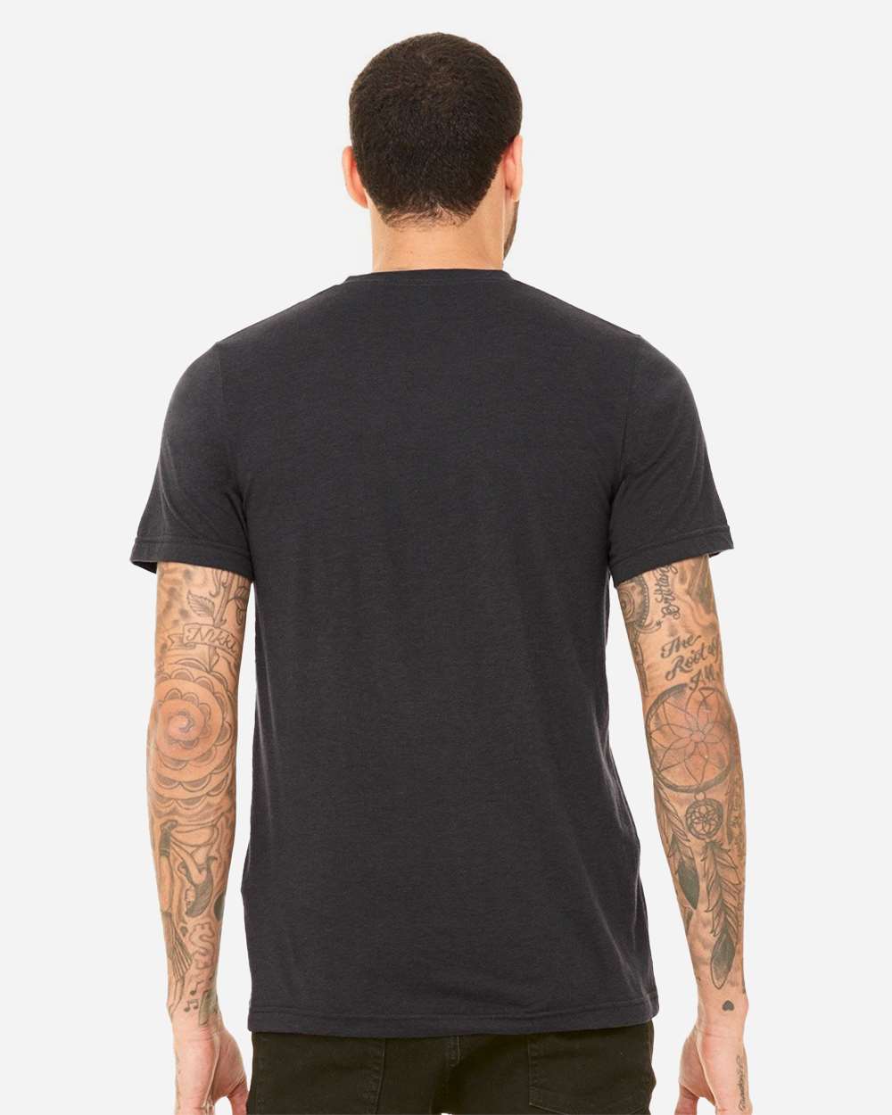 Unisex Triblend V-Neck Tee - OnModelBack - B02006202 - Solid Dark Grey Triblend