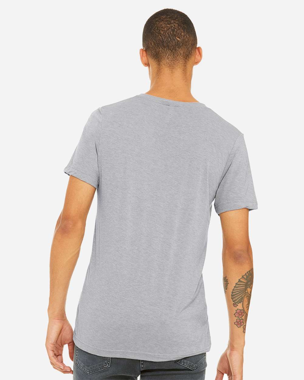 Unisex Triblend V-Neck Tee - OnModelBack - B02006352 - Athletic Grey Triblend