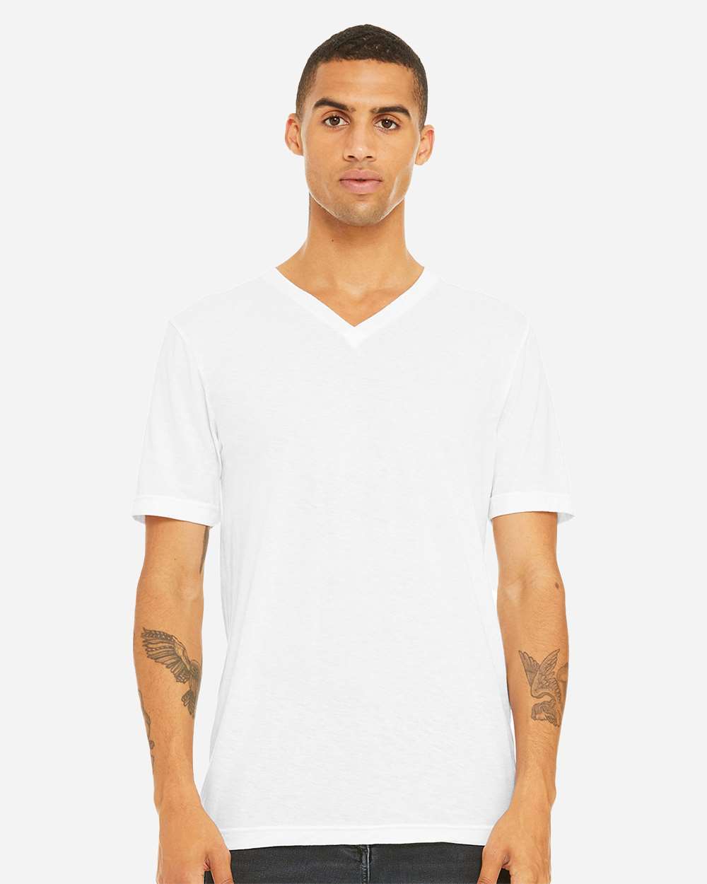Unisex Triblend V-Neck Tee - OnModelFront - B02006012 - Solid White Triblend