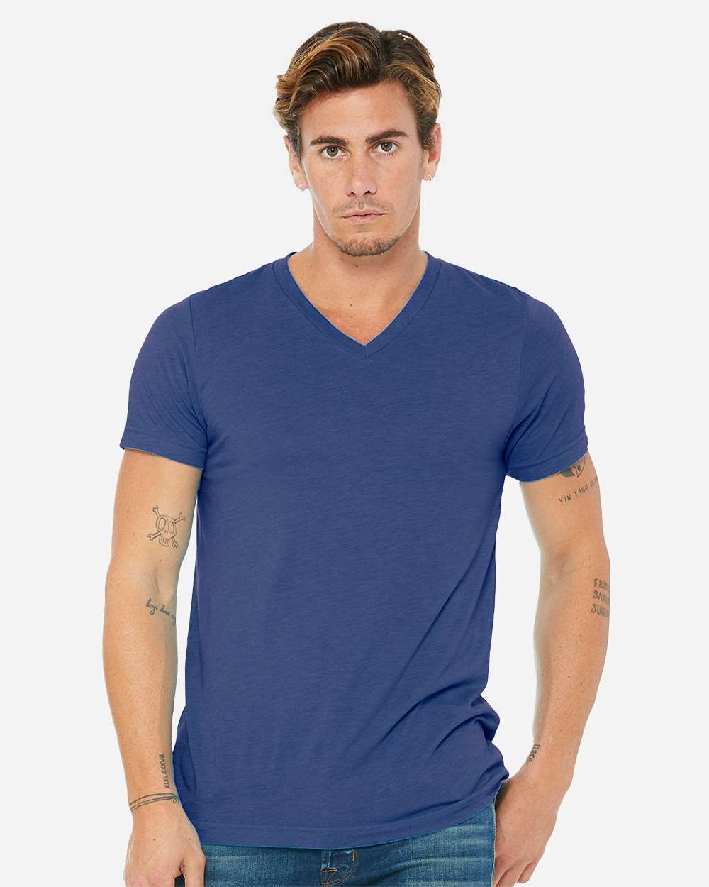 Unisex Triblend V-Neck Tee - OnModelFront - B02006752 - True Royal Triblend