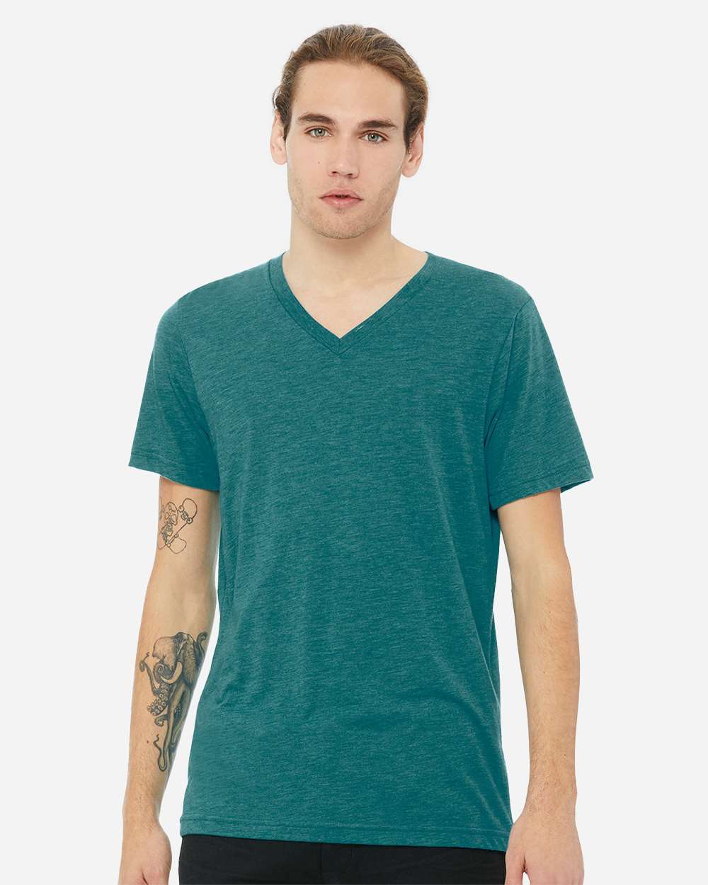 Unisex Triblend V-Neck Tee - OnModelFront - B02006762 - Teal Triblend