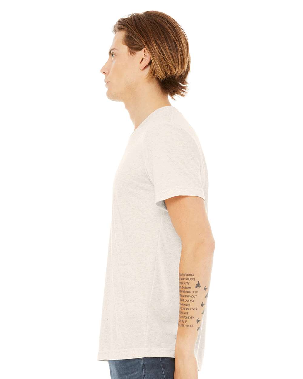 Unisex Triblend V-Neck Tee - OnModelSide - B02006242 - Oatmeal Triblend