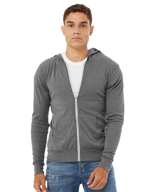 Unisex Triblend Lightweight Full-Zip Hooded Long Sleeve Tee - styleImage