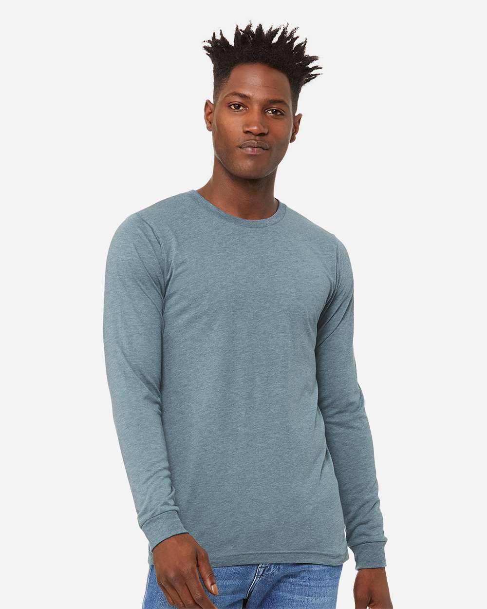 Unisex Triblend Long Sleeve Tee - OnModelFront - B11606252 - Denim Triblend