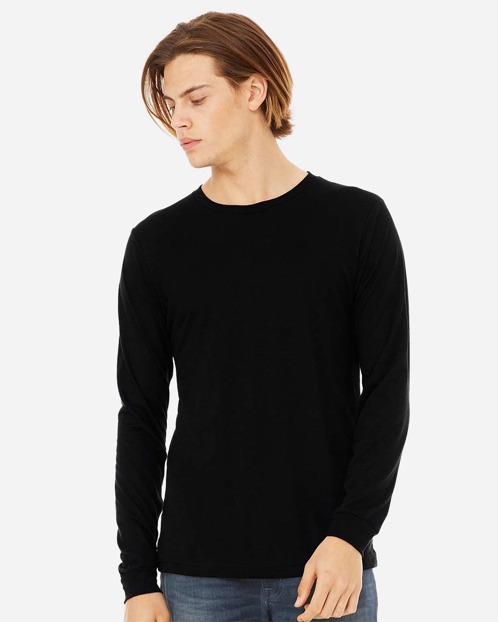 Unisex Triblend Long Sleeve Tee - OnModelFront - B11606502 - Solid Black Triblend