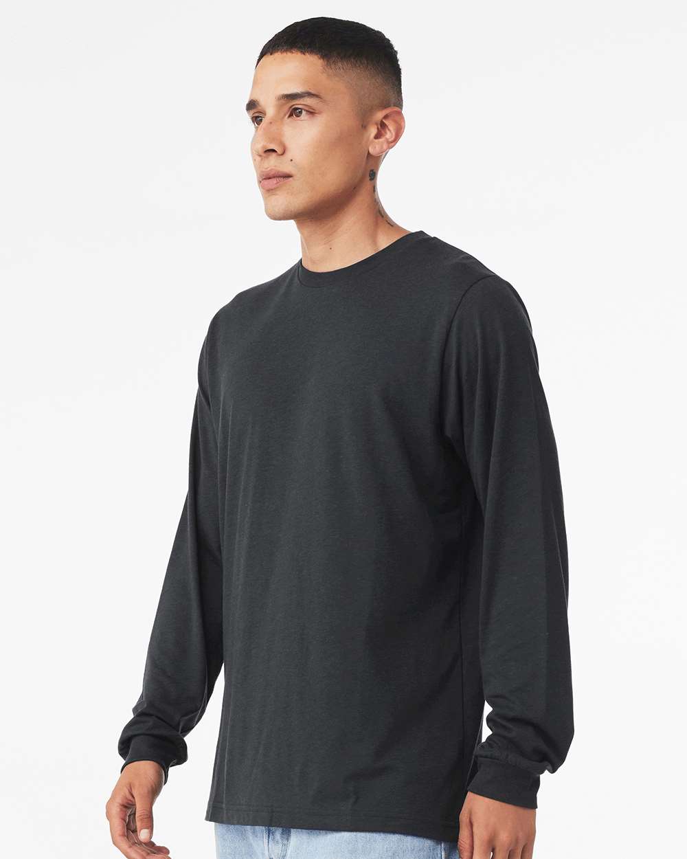 Unisex Triblend Long Sleeve Tee - OnModelSide - B11606592 - Solid Dark Grey Triblend