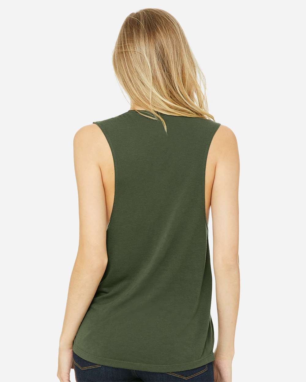 Women's Flowy Scoop Muscle Tank - OnModelBack - B55806063 - Military Green
