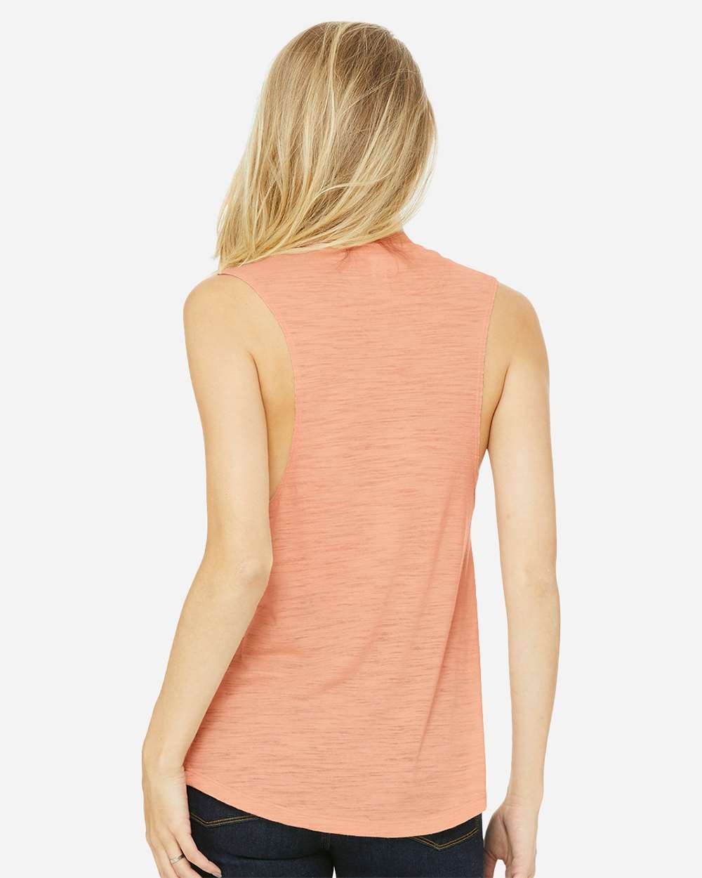 Women's Flowy Scoop Muscle Tank - OnModelBack - B55806343 - Peach Slub
