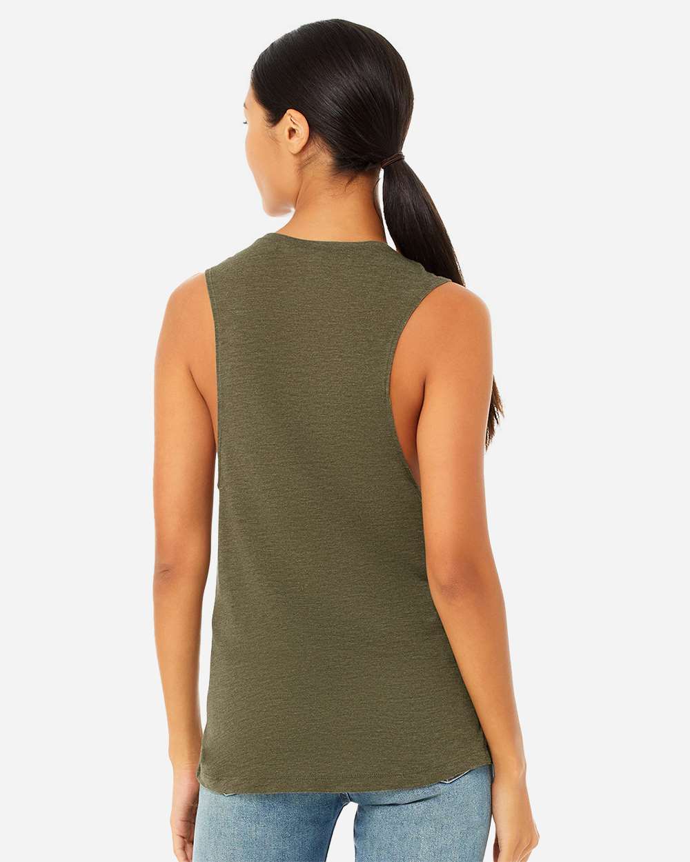 Women's Flowy Scoop Muscle Tank - OnModelBack - B55806603 - Heather Olive