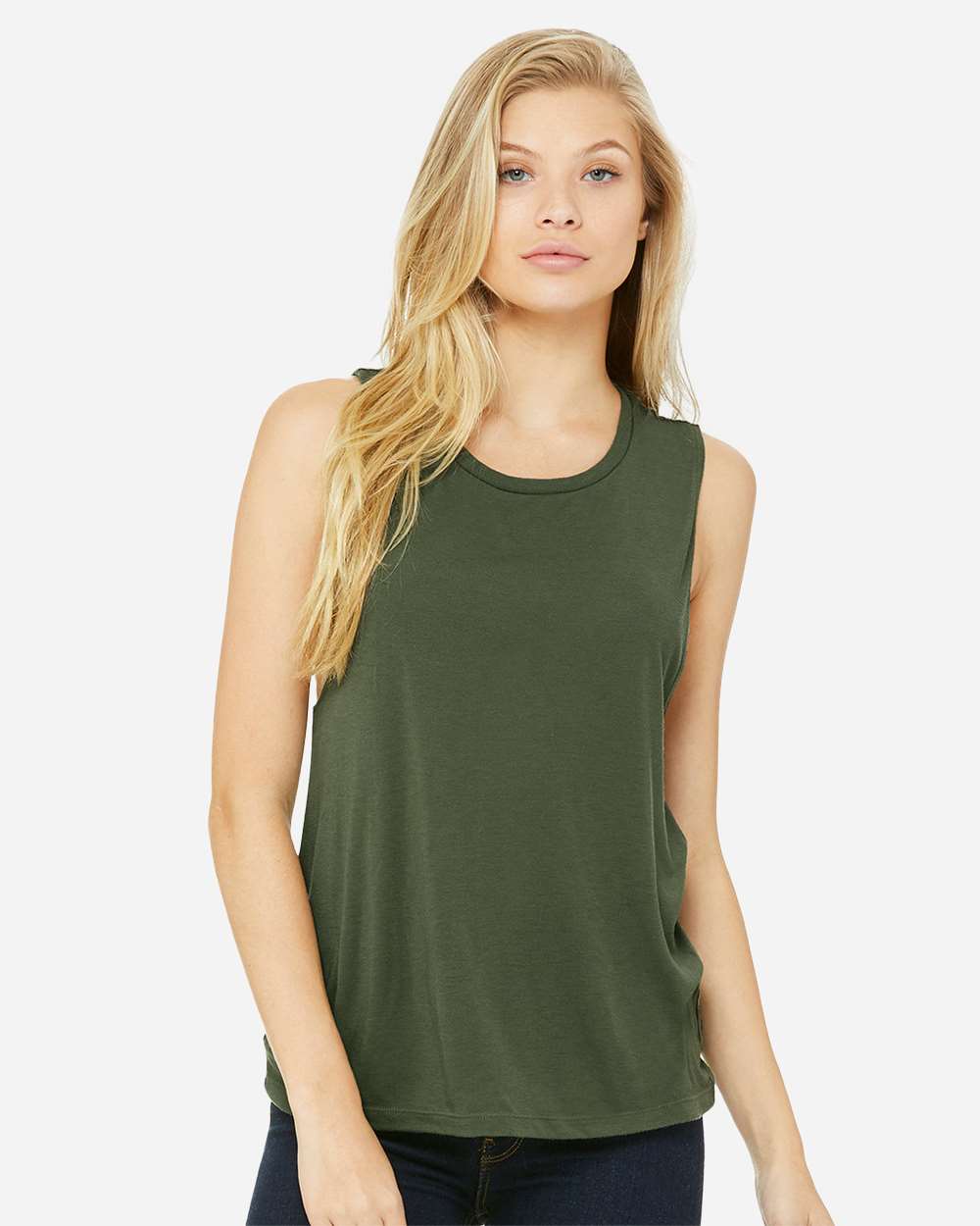 Women's Flowy Scoop Muscle Tank - OnModelFront - B55806063 - Military Green
