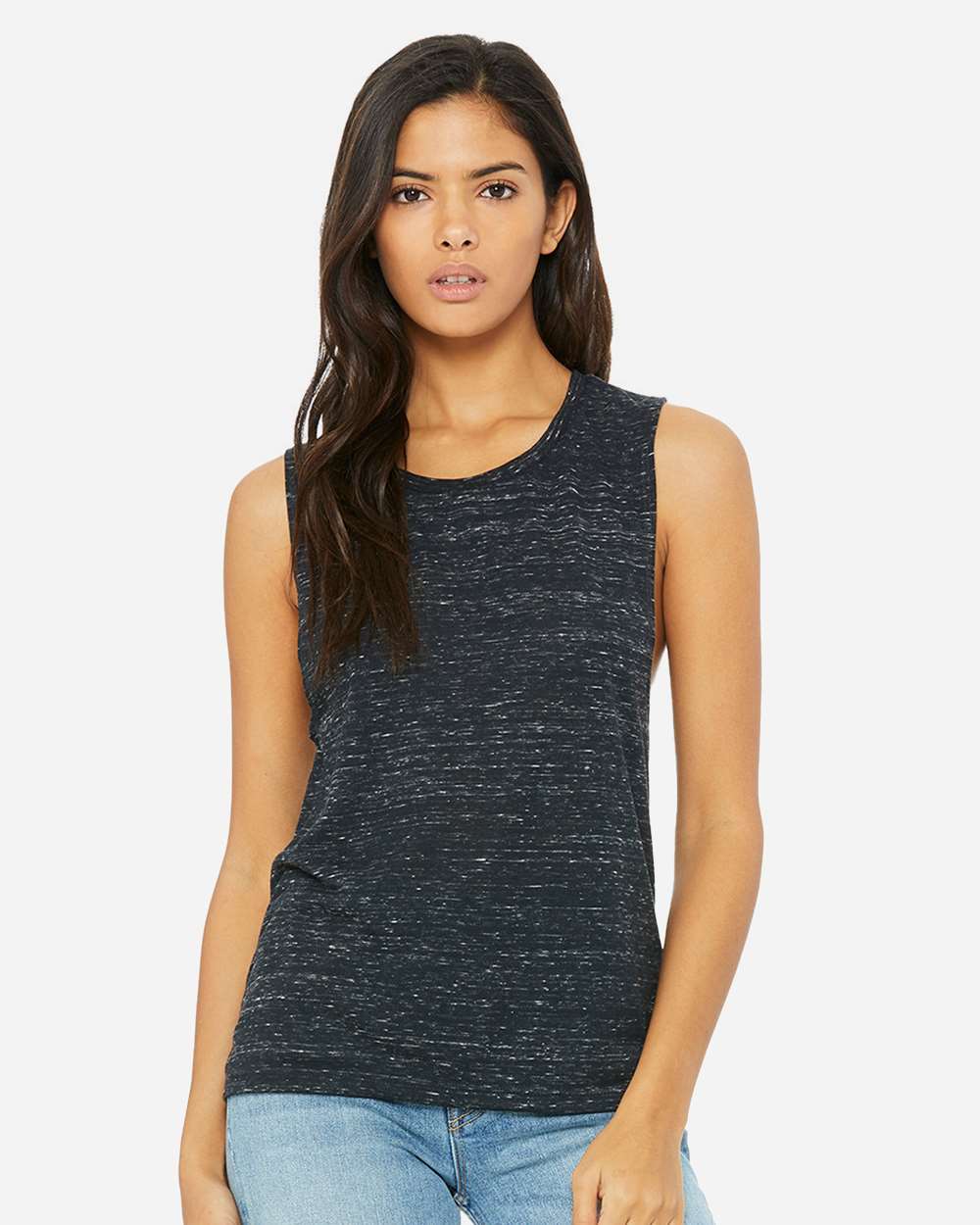 Women's Flowy Scoop Muscle Tank - OnModelFront - B55806513 - Black Marble