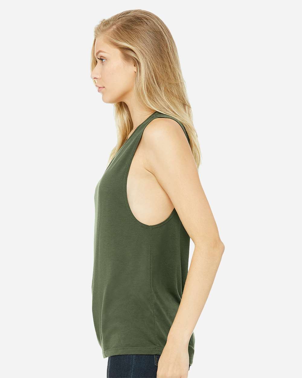 Women's Flowy Scoop Muscle Tank - OnModelSide - B55806063 - Military Green