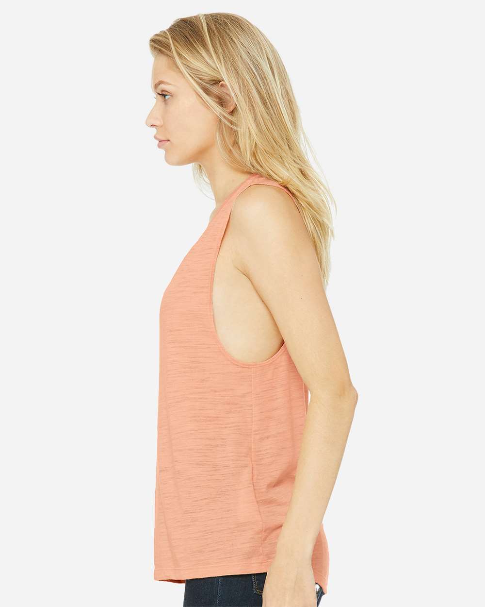 Women's Flowy Scoop Muscle Tank - OnModelSide - B55806343 - Peach Slub