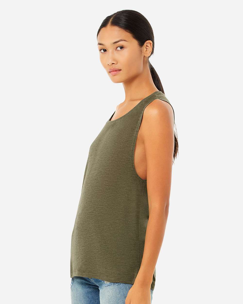Women's Flowy Scoop Muscle Tank - OnModelSide - B55806603 - Heather Olive
