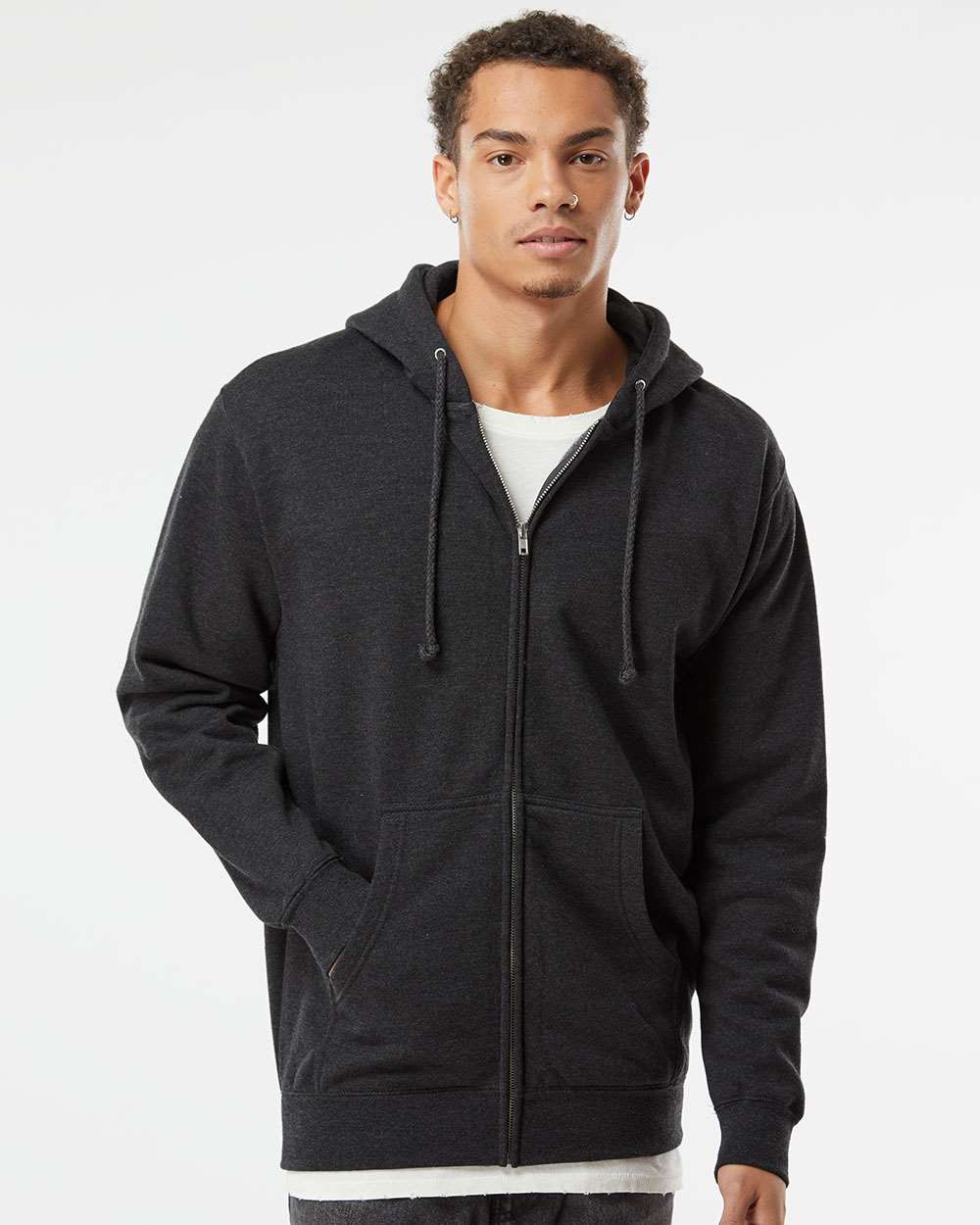 Unisex Heavyweight Full-Zip Hooded Sweatshirt - OnModelFront - B20476092 - Charcoal Heather