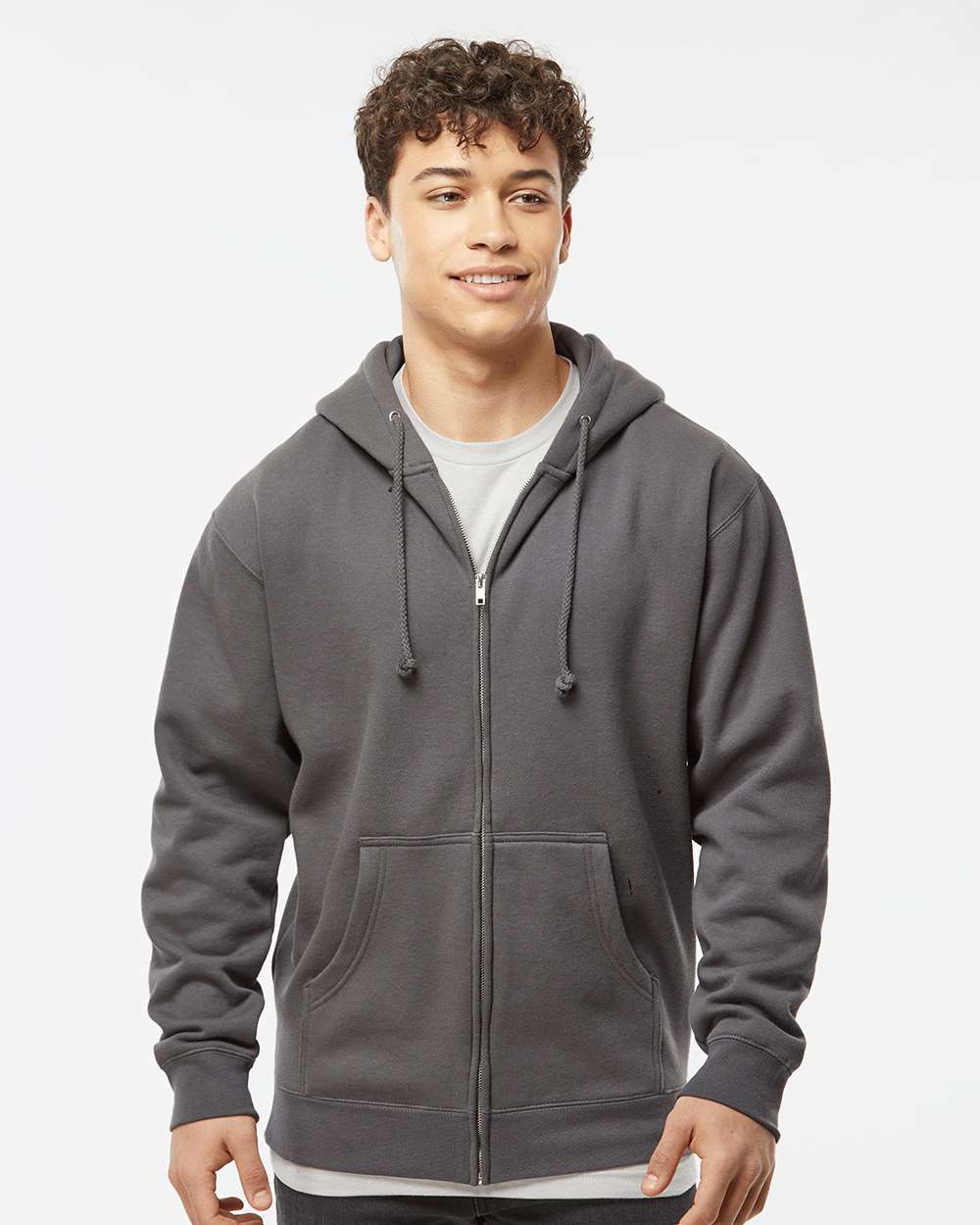 Unisex Heavyweight Full-Zip Hooded Sweatshirt - OnModelFront - B20476102 - Solid Charcoal